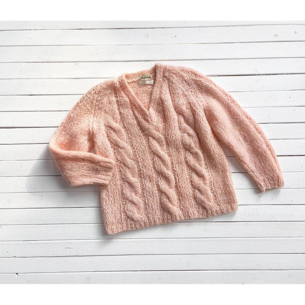 vintage John Wanamaker pastel peach mohair wool sweater